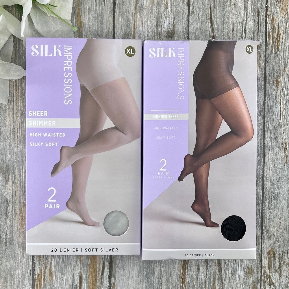 Silk Impressions Shimmer Sheer Pantyhose Stockings 20 Denier Sheer 2, 2-Packs XL